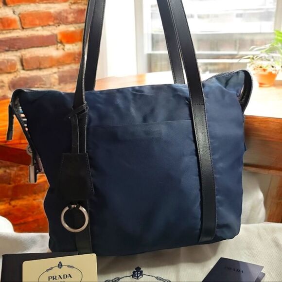 Prada Navy Blue Shoulder Bag with Black Straps with COA & Dusty - Picture 1 of 16